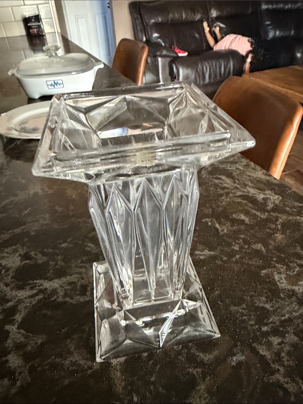PartyLite Clear Faceted Square Glass Vase